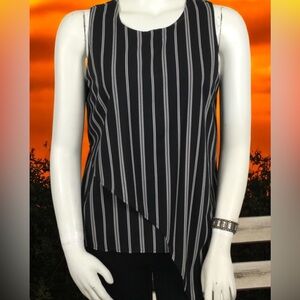 👛2/$20 GEORGE Sleeveless Asymmetrical Tiered Blouse, Black/White Vertical Stripe